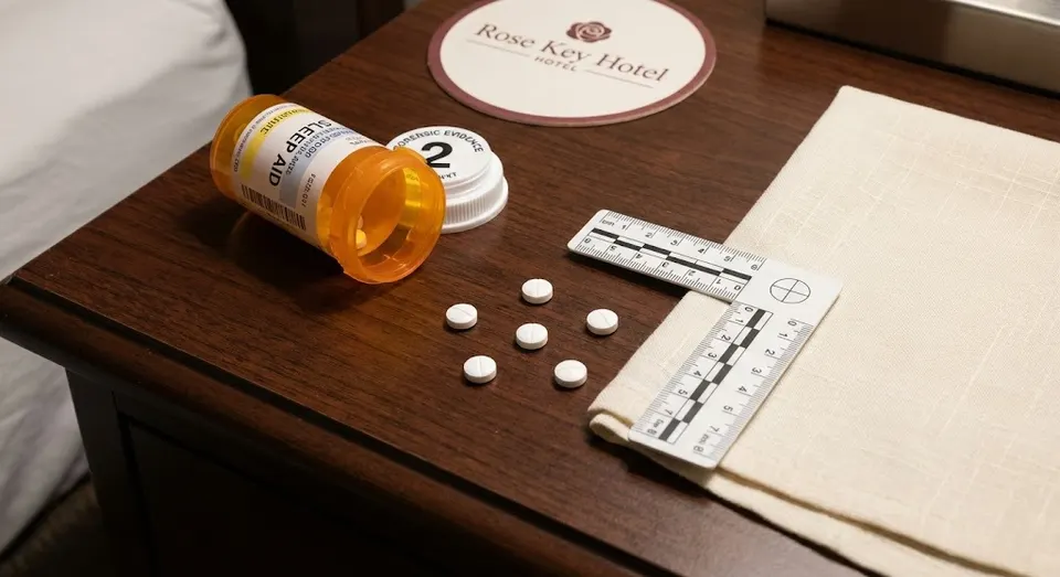 The nightstand with a forensic marker