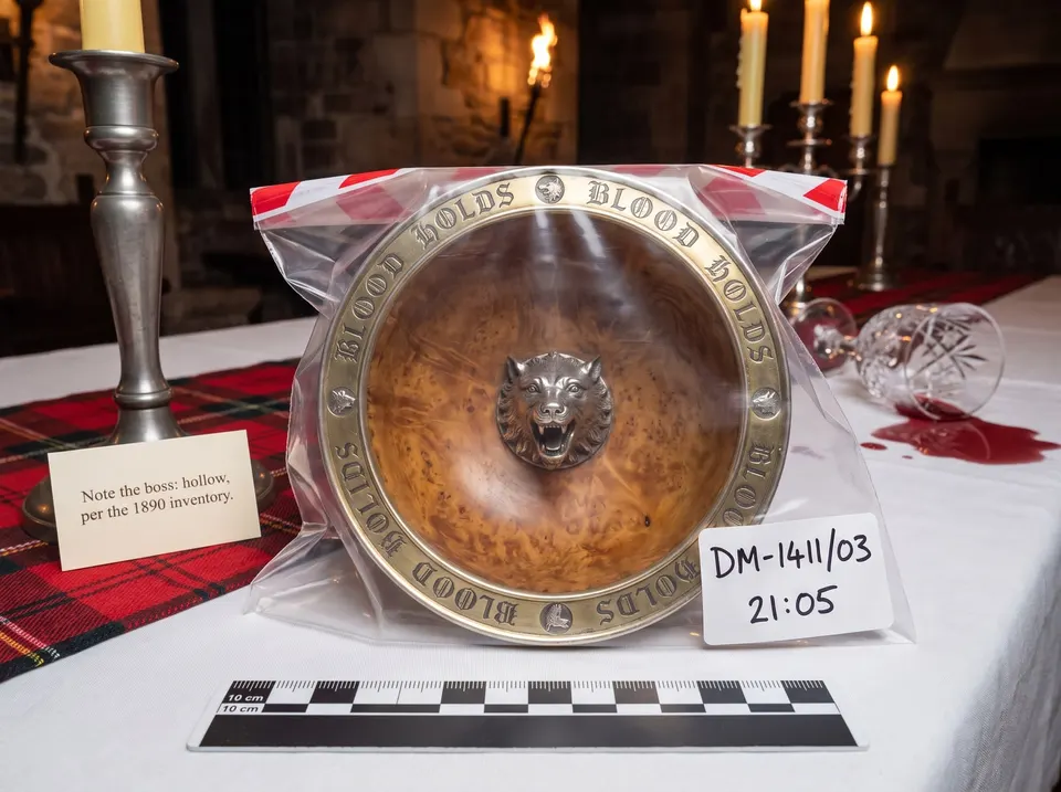 The Wolf Cup, bagged as evidence